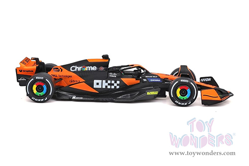 Bburago Formula Racing - 36-Pack McLaren MCL38 Miami Grand Prix Sidekick Formula One F1 (2024) with Power Wing (1/43 scale diecast model car, Black/Orange) 01933-MCL