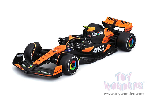 Bburago Formula Racing - 36-Pack McLaren MCL38 Miami Grand Prix Sidekick Formula One F1 (2024) with Power Wing (1/43 scale diecast model car, Black/Orange) 01933-MCL