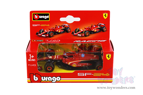 Bburago Formula Racing - 36-Pack Ferrari SF-24 Sidekick Formula One F1 (2024) with Power Wing (1/43 scale diecast model car, Red) 01993-FERR