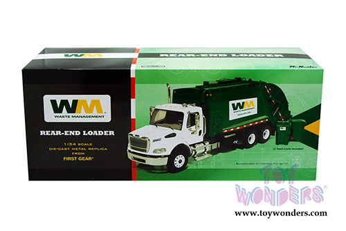 First Gear Waste Management - Freightliner M-2 Rear Load Refuse Truck with Bins (1/34 scale diecast model car, White) 10-3287T/6