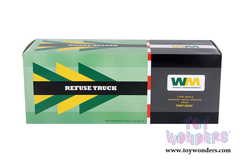 First Gear Waste Management - Mack TerraPro with Side Load Refuse with Carts (1/34 scale diecast model car, White/Green) 10-4004A