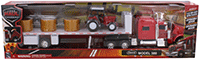 New Ray - Long Haul Trucker | Peterbilt® 389 Flatbed with Hay and Farm Tractor (1/32, scale diecast model car, White/Red Cab) 10293A 