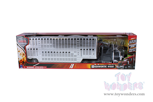 New Ray - Long Haul Trucker | Kenworth® W900 Pot Belly Livestock Truck (1/32, scale diecast model car, Chrome/Black Cab) 10783A