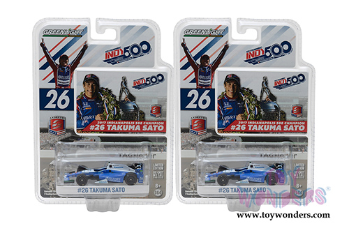 Greenlight - 2017 Indianapolis 500 Champion #26 Takuma Sato / Andretti Autosport, Ruoff Home Mortgage (2017, 1/64 scale diecast model car, Blue/White) 10795