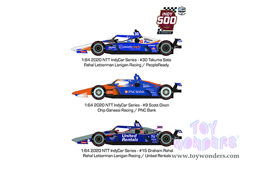 Greenlight - NTT IndyCar Series 2020 Indianapolis 500 Podium 3 Car Set (1/64 scale diecast model car, Asstd.) 10885