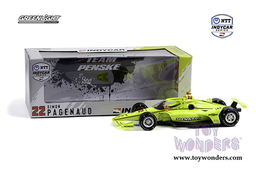 Greenlight - NTT IndyCar Series #22 Simon Pagenaud "Menards" Team Penske (2021, 1/18 scale diecast model car, Yellow) 11108
