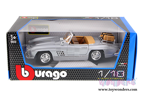 BBurago - Mercedes-Benz 300 SL Touring Convertible (1957, 1/18 scale diecast model car, Silver) 12049SV