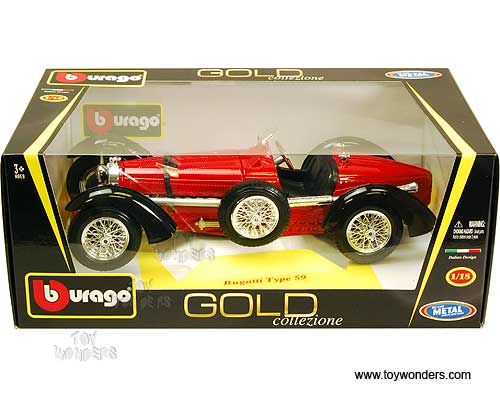 1934 bugatti Type 59 Convertible by BBurago Gold 1/18 scale
