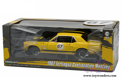 Greenlight Racing Tribute - Ford Mustang Hardtop #67 Terlingua Racing Team (1967, 1/18 scale diecast model car, Yellow w/ Black Stripes) 12934