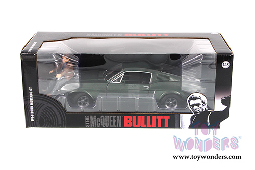 Greenlight - Bullitt  Ford Mustang GT with Steve McQueen figure (1968, 1/18 scale diecast model car, Green) 12938