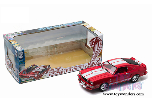 Greenlight - Ford Mustang II Cobra II Hardtop (1978, 1/18 scale diecast model car, Red w/White Stripes) 12940