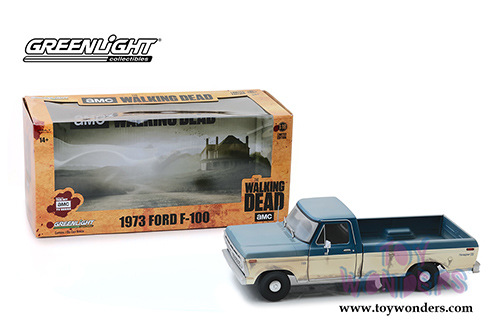 Greenlight - The Walking Dead Ford F-100 Ranger XLT Pickup Truck (Weathered, 1973, 1/18 scale diecast model car, White/Blue) 12956