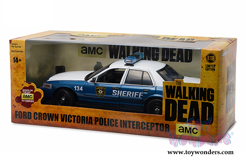 Greenlight - The Walking Dead Ford Crown Victoria Police Interceptor (2001, 1/18 scale diecast model car, White/Blue) 12957