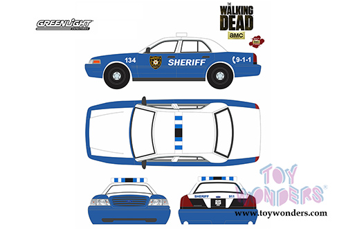 Greenlight - The Walking Dead Ford Crown Victoria Police Interceptor (2001, 1/18 scale diecast model car, White/Blue) 12957