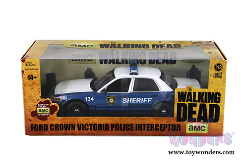 Greenlight - The Walking Dead Ford Crown Victoria Police Interceptor (2001, 1/18 scale diecast model car, White/Blue) 12957