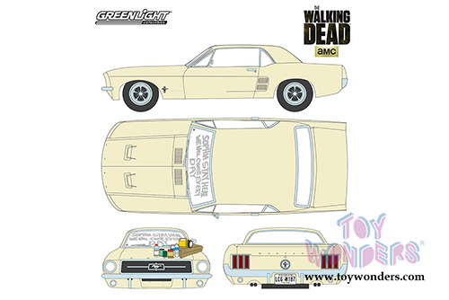 Greenlight - The Walking Dead Ford Mustang Coupe "Sophia Message Car" (1967, 1/18 scale diecast model car, Yellow) 12958
