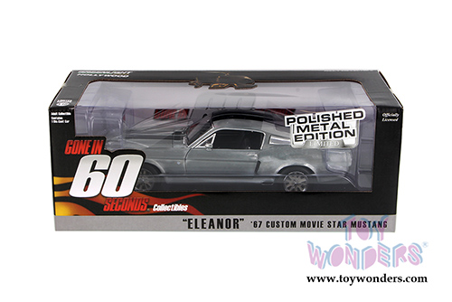 Greenlight Hollywood - Eleanor from "Gone in 60 Seconds" - Custom Ford Mustang Polished Metal Edition Hard Top (1967, 1/18 scale diecast model car, Metal w/ Black Stripes) 12959