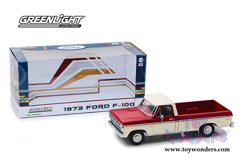 Greenlight - Ford F-100 Pickup Truck (1973, 1/18 scale diecast model car, Cream w/Red) 12962