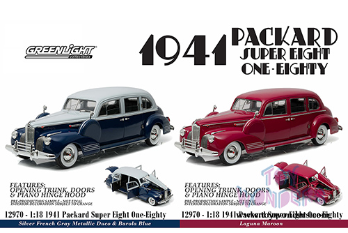 Greenlight - Packard Super Eighty One - Eighty Hard Top (1941, 1/18 scale diecast model car, Silver French Gray Metallic Duco and Barola Blue) 12970