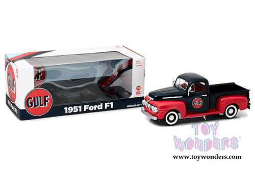 Greenlight - Ford F1 Pickup Truck Gulf Oil  (1951, 1/18 scale diecast model car, Dark Blue w/Red) 12978