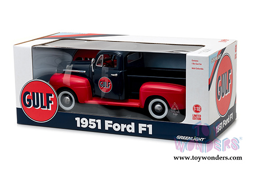 Greenlight - Ford F1 Pickup Truck Gulf Oil  (1951, 1/18 scale diecast model car, Dark Blue w/Red) 12978