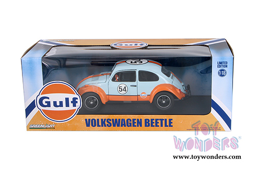 Greenlight - Volkswagen Beetle Gulf Oil Racer #54 (2012, 1/18 scale diecast model car, Light Blue w/ Orange Stripes) 12994