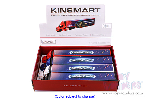 Kinsmart - Freightliner eCascadia with Container (1/62 scale diecast model car, Asstd.) 1303D