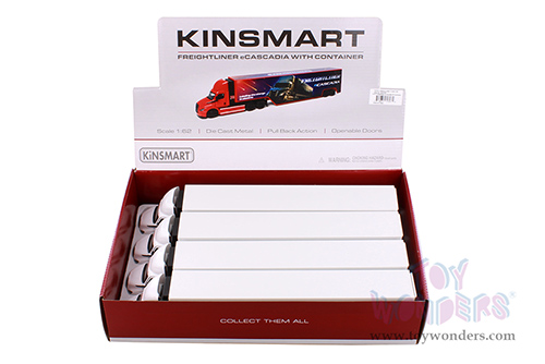Kinsmart - Freightliner eCascadia with Container (1/62 scale diecast model car, White) 1303DW