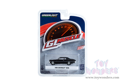 Greenlight - GL Muscle Series 27 | Chevrolet&reg; Nova (1969, 1/64 scale diecast model car, Custom Matte Black) 13320B/48