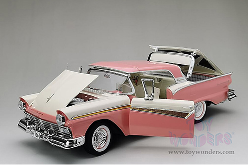 Sun Star - Ford Fairlane 500 Skyliner (1957, 1/18 scale diecast model car, Sunset Coral/Colonial White) 1344