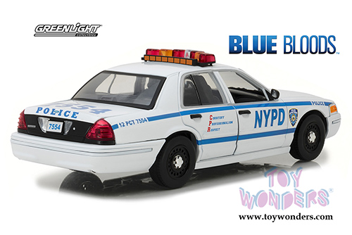 Greenlight - Jamie Reagan's Ford Crown Victoria Police Interceptor NYPD from "Blue Bloods" 2010 TV Series (2001, 1/18 scale diecast model car, White/Blue) 13513