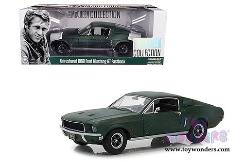 Greenlight Hollywood - Steve McQueen Unrestored Ford Mustang GT 2018 Detroit Auto Show (1968, 1/18 scale diecast model car, Green) 13523