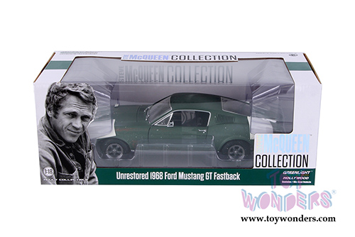Greenlight Hollywood - Steve McQueen Unrestored Ford Mustang GT 2018 Detroit Auto Show (1968, 1/18 scale diecast model car, Green) 13523