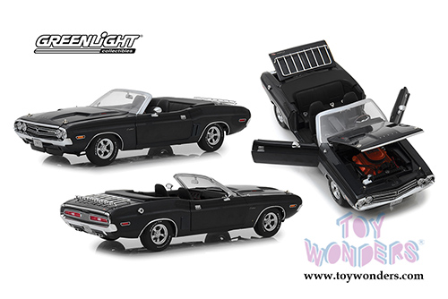 Greenlight - Dodge Challenger R/T Convertible with Luggage Rack (1971, 1/18 scale diecast model car, Gunmetal Gray) 13528