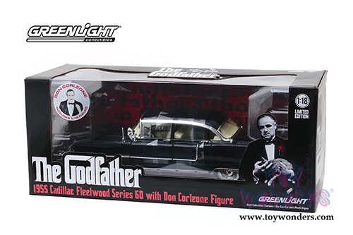 Greenlight Hollywood - The Godfather Cadillac Fleetwood Series 60 with Don Corleone Figure (1955, 1/18 scale diecast model car, Black) 13531
