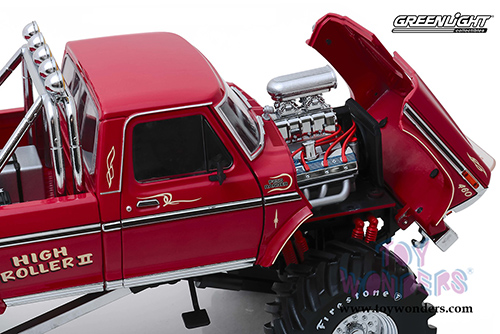 Greenlight - Kings of Crunch Ford F-250 Monster Truck (with 48-inch Tires) - High Roller II (1979, 1/18 scale diecast model car, Red) 13542