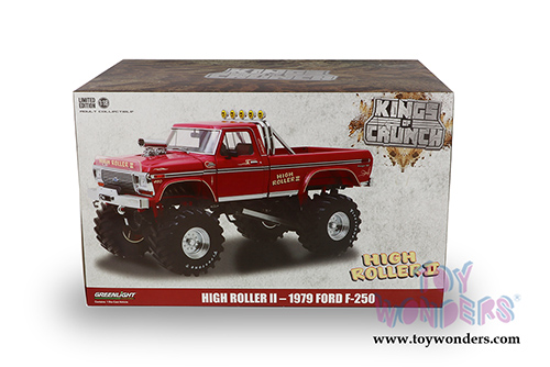 Greenlight - Kings of Crunch Ford F-250 Monster Truck (with 48-inch Tires) - High Roller II (1979, 1/18 scale diecast model car, Red) 13542