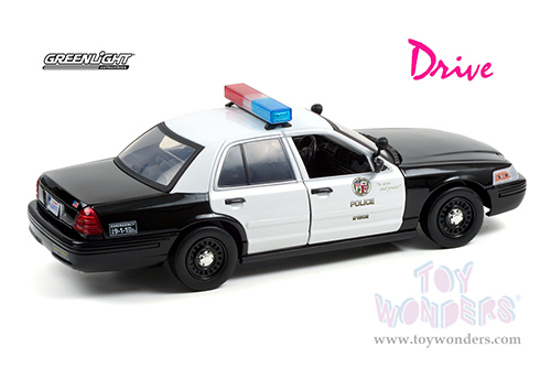 Greenlight Hollywood - Los Angeles Police Department (LAPD) "Drive" (2011) Movie - Ford Crown Victoria Police Interceptor (2001, 1/18 scale diecast model car, Black/White) 13610