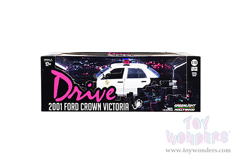 Greenlight Hollywood - Los Angeles Police Department (LAPD) "Drive" (2011) Movie - Ford Crown Victoria Police Interceptor (2001, 1/18 scale diecast model car, Black/White) 13610