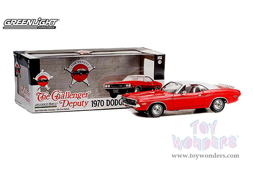 Greenlight - Dodge Challenger - The Challenger Deputy (1970, 1/18 scale diecast model car, Bright Red with White Roof) 13618