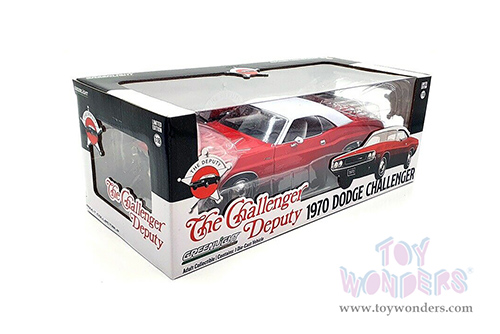 Greenlight - Dodge Challenger - The Challenger Deputy (1970, 1/18 scale diecast model car, Bright Red with White Roof) 13618