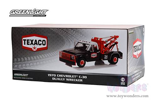 Greenlight - Chevrolet&reg; C-30 Dually Wrecker "Texaco 24 Hour Road Service" (1970, 1/18 scale diecast model car, Black/White top) 13625