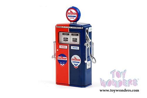 Greenlight - Vintage Gas Pumps Series 9 | 1954 Tokheim 350 Twin Gas Pump - Chevron Supreme (1/18 scale diecast model, Red/Blue) 14090C