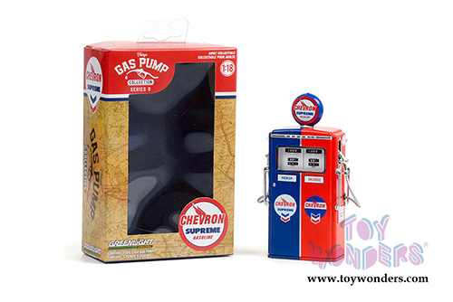 Greenlight - Vintage Gas Pumps Series 9 | 1954 Tokheim 350 Twin Gas Pump - Chevron Supreme (1/18 scale diecast model, Red/Blue) 14090C