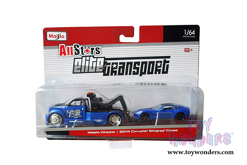 Maisto All Stars Elite Transport - Wrecker/Corvette Stingray Coupe (2014, 1/64 scale diecast model car, Blue) 15055STI