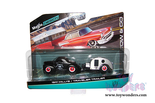 Maisto Design Tow & Go - Willys/Traveler Trailer (1941, 1/64 scale diecast model car, Black/Gray) 15368WLL