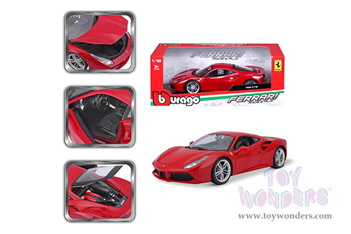 BBurago Ferrari Race & Play - Ferrari 488 GTB Hardtop (1/18 scale diecast model car, Red) 16008R