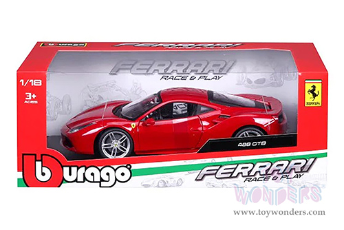 BBurago Ferrari Race & Play - Ferrari 488 GTB Hardtop (1/18 scale diecast model car, Red) 16008R