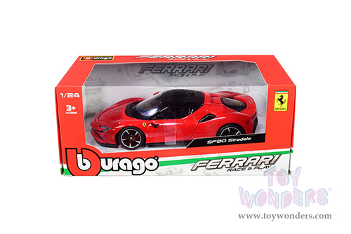 BBurago Ferrari Race & Play - Ferrari SF90 Stradale Hardtop (1/18 scale diecast model car, Red/Black Top) 16015R