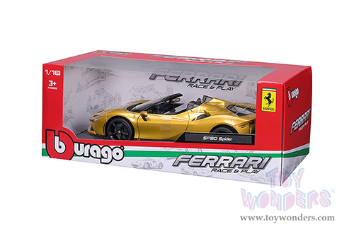 BBurago Ferrari Race & Play - Ferrari SF90 Spider (1/18 scale diecast model car, Gold) 16016G